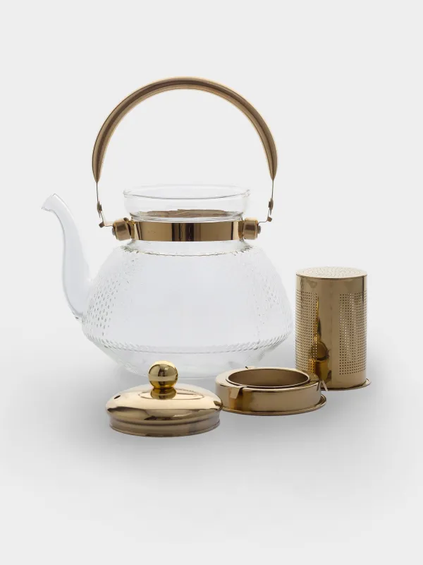 Teapot, 1,3 l, B/steel glass, golden, Classic gold, image-3