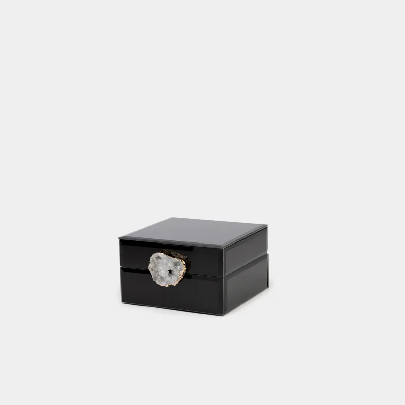 Jewelry box, 12x7 cm, glass, mirror, black, Glossy black