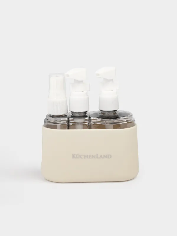Travel bottle set, 3 pcs, with dispenser, in case, plastic, beige, Travel comfort, image-3