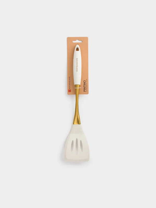 Spatula, 36 cm, with slits, silicone / steel, milky gold, Pintino, image-4