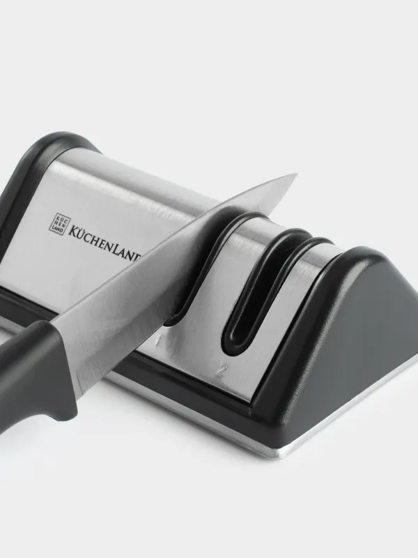 Knife Sharpener, 10 cm, 2-Stage sharpening, black, rhombus shaped, Accessories, image-1