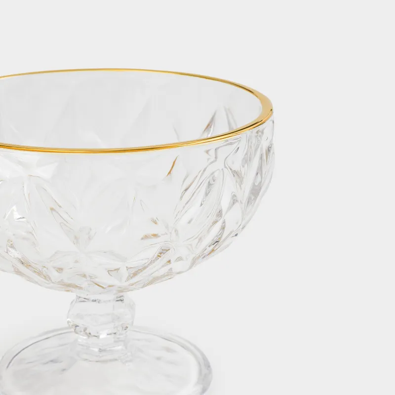 Cream bowl, 12 cm, 320 ml, P glass, with golden edging, Rhomb gold, image-4