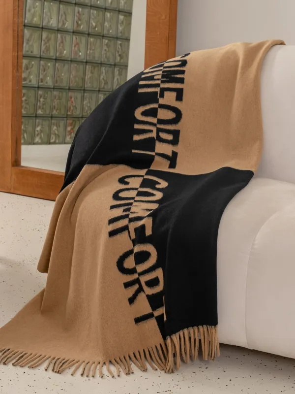 Plaid, 130x170 cm, with fringe, polyester, beige-black, Comfort, Soft home, image-5