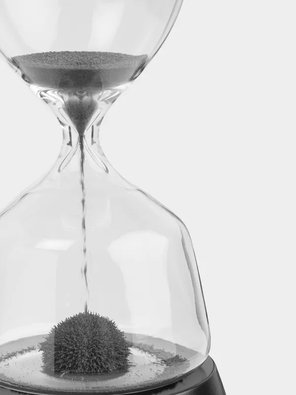 Hourglass, 17 cm, 1 minute, magnetic, on a stand, glass / wood, gray, Sand time, image-1