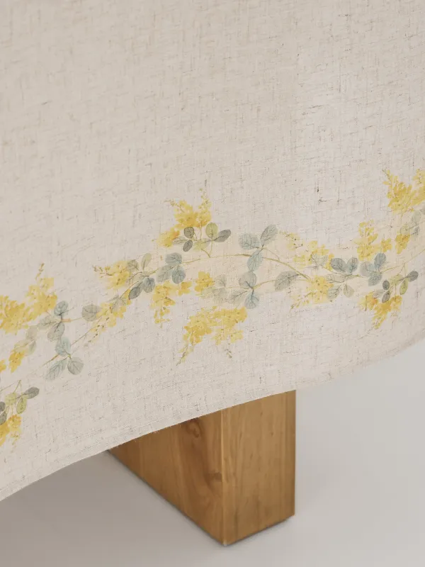 Tablecloth, 160x160 cm, polyester / linen, beige, Mimosa, Mimosa flowers, image-4