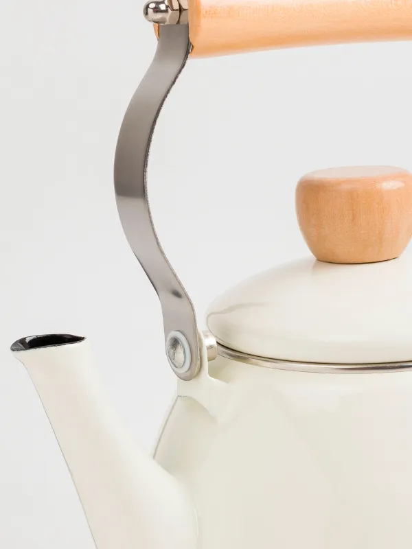 Teapot, 1.4 l, metal enamel/wood, milk, Nostalgia, image-3