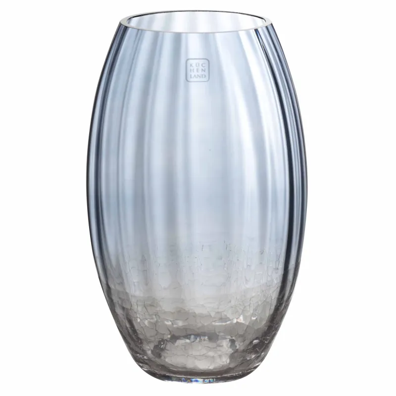 Flower vase, 24 cm, glass, blue gradient, Craquelure, Ice