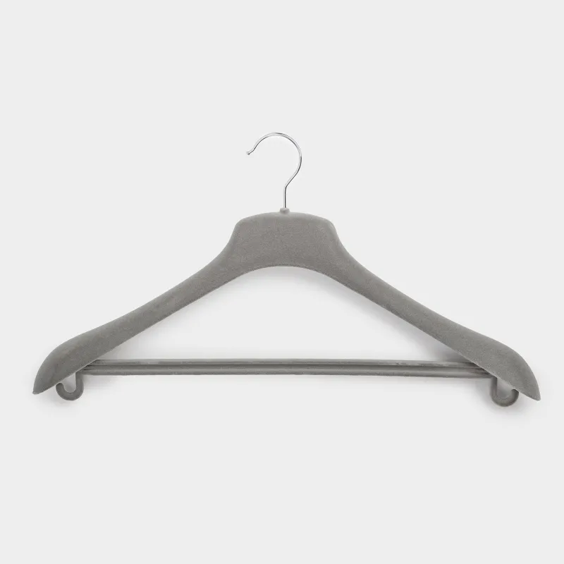 Coat hanger, 46 cm, for jackets and outerwear, flock, grey, Household