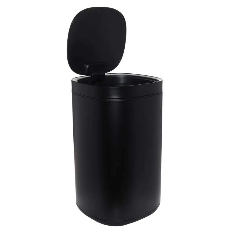 Trash can, 30 l, with lid opening button, metal / plastic, black, Total white, image-2