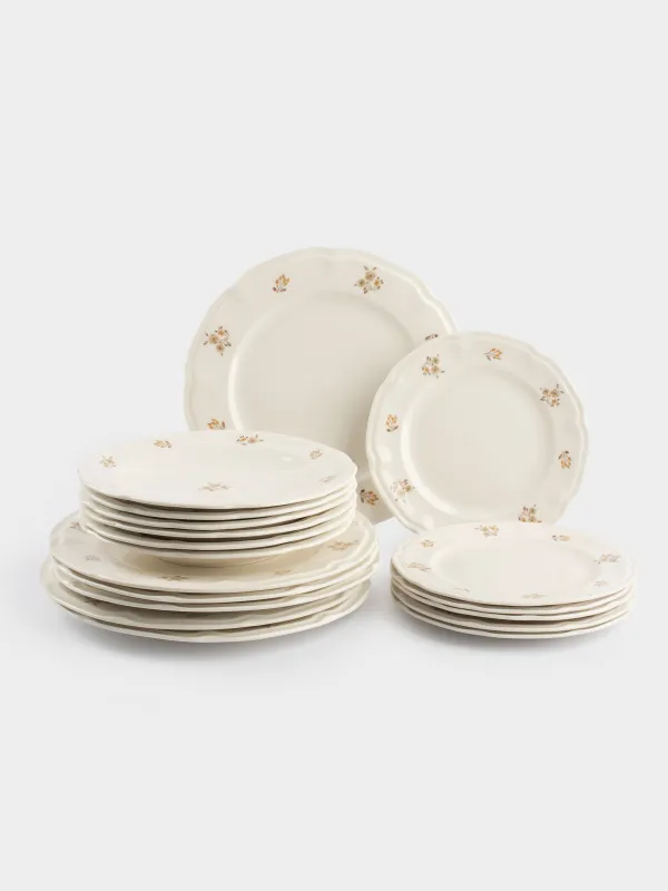 Dinner set, 6 persons, 18 items, porcelain N, white, Vintage flowers, La flore, image-0