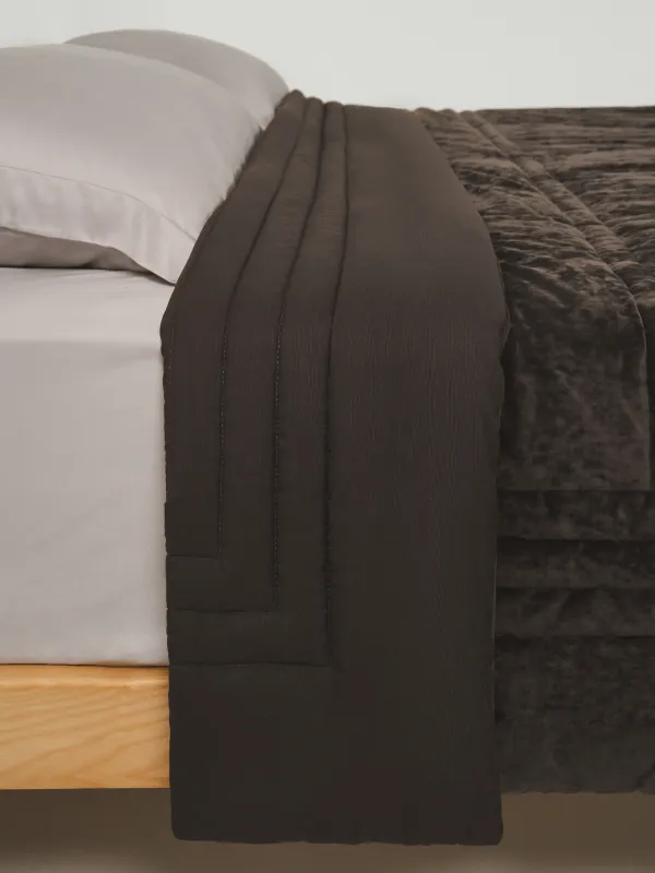 Bedspread, 220x240 cm, quilted, velvet/microfiber, dark brown, Squares, Stitch velvet, image-2