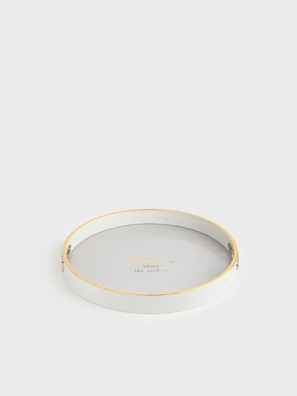 Tray, 36 cm, plastic / glass, round, milky gold, Home, Fardella, image-0