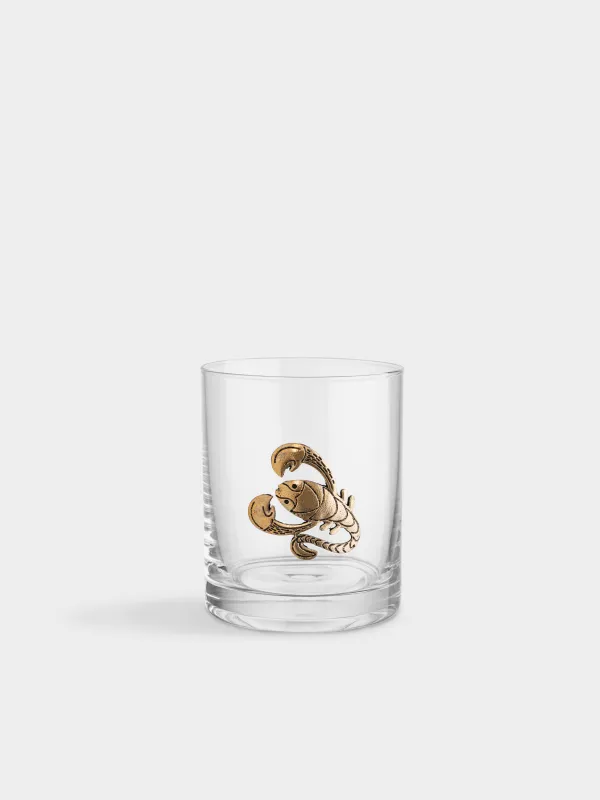 Drinking glass, 10 cm, 340 ml, glass/metal, golden, Scorpio, Zodiac, image-0