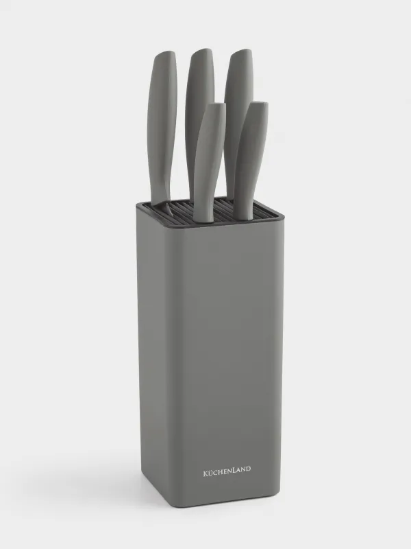 Knife set, 5 pr, in stand, steel / plastic, grey, Grey steel, image-0
