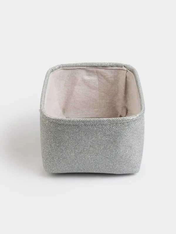 Storage basket, 22x17x11 cm, with handles, polyester. rectangular, silver, Ideally, image-2