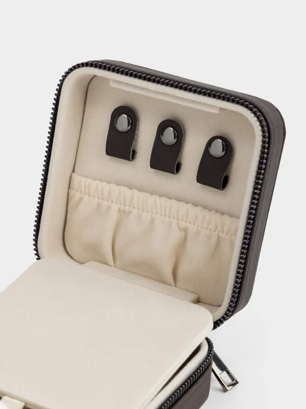 Jewelry box, 12x12 cm, with mirror, PU leather / MDF, brown, Premiere small, image-5