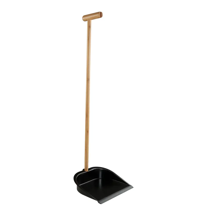Garbage brush, with dustpan, 93 cm, plastic / bamboo / steel, black, Black clean, image-1