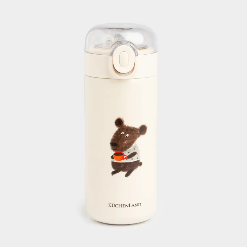 Children's thermos flask, 320 ml, with tube, steel / plastic, beige, DESIGN, Cute vessel