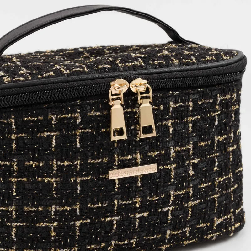 Cosmetic bag, 20x15 cm, with handle, tweed, black, Wenal, image-3