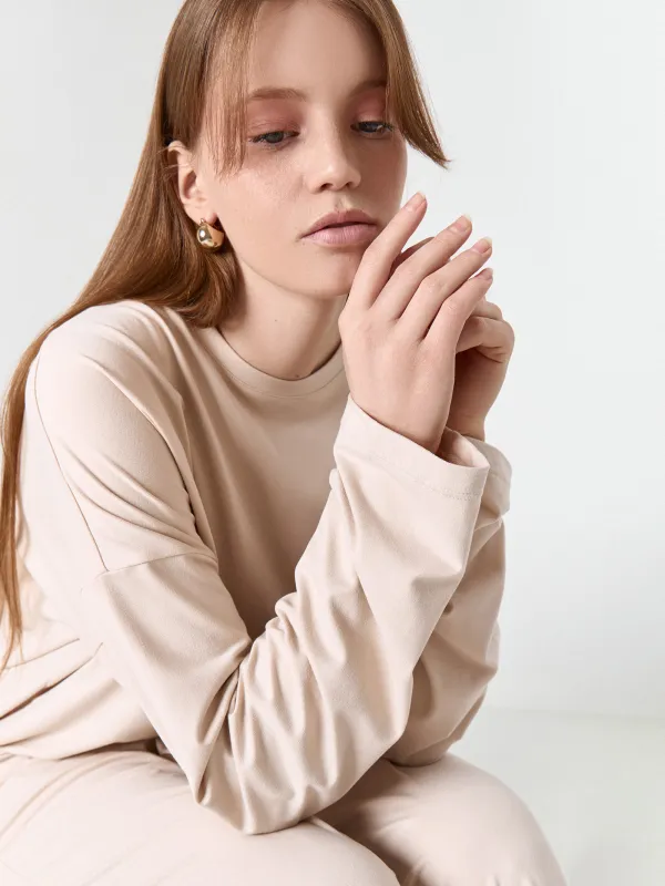 Women's longsleeve, homewear, size S, polyester / elastane, sand, Vitalina, image-5