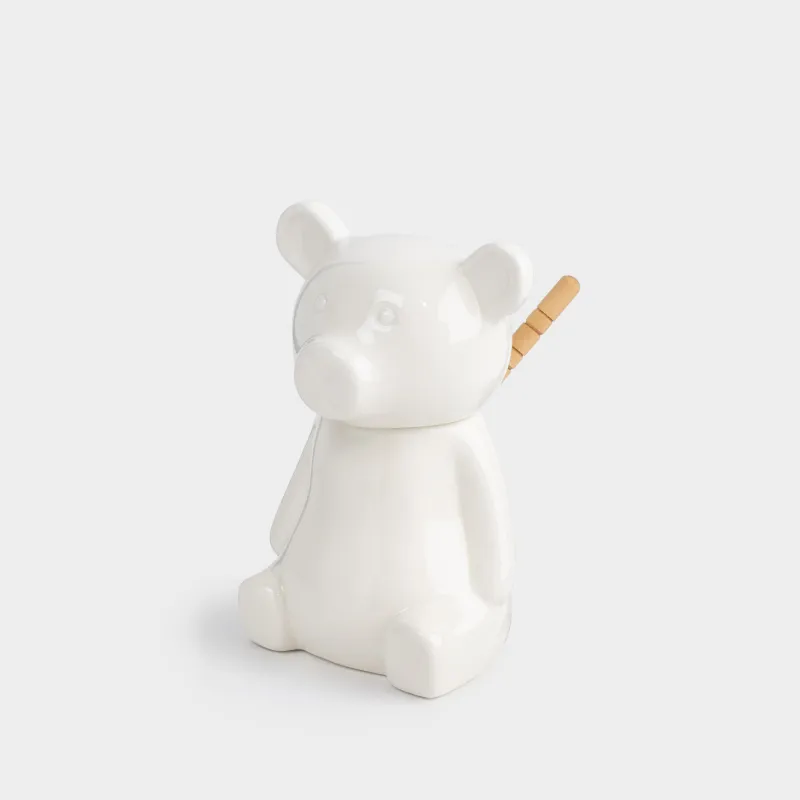 Honey jar, 250 ml, with spoon, Porcelain P / bamboo, Bear, Speckled black