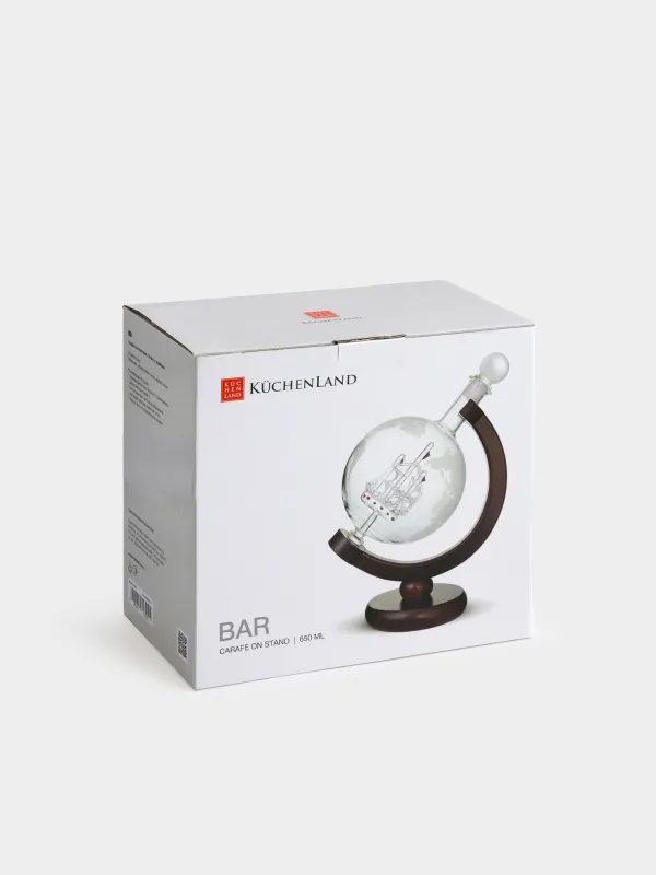 Decanter, 650 ml, on a stand, B glass / wood, Globe with ship, Bar, image-10