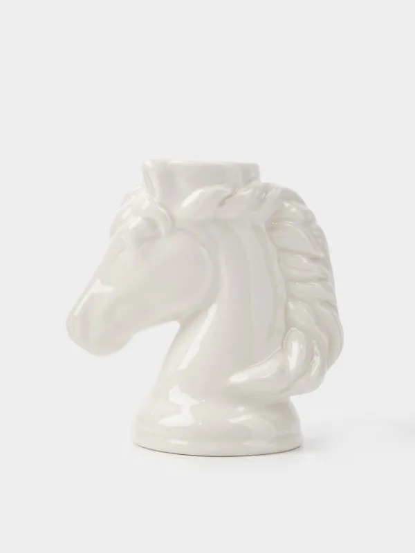 Candlestick, 9 cm, for a thin candle, ceramic, milky, Horse's head, Horse white, image-0
