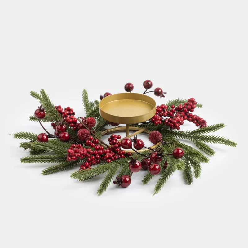 Candle wreath, 10/30 cm, foam/plastic, Red berries