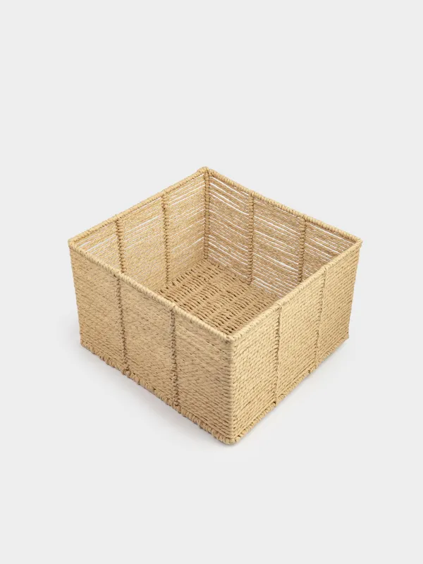 Storage organizer basket, 30x30x18 cm, wicker, cellulose/metal, square, beige, Braided, image-3