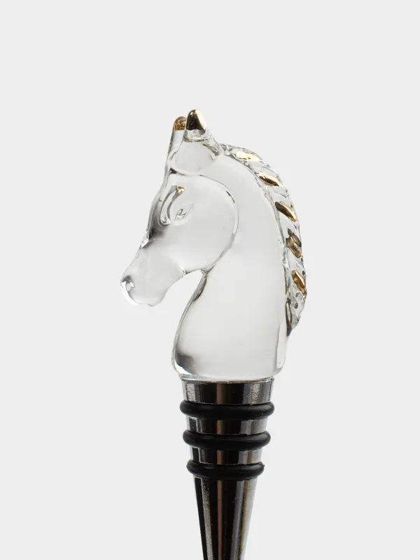 Bottle stopper, 12 cm, metal / glass, golden, Horse, Horse gold, image-3