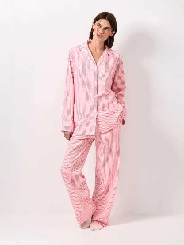 Women's shirt, homewear, size L, with long sleeves, cotton / viscose, red, Stripe, Lonisa, image-2