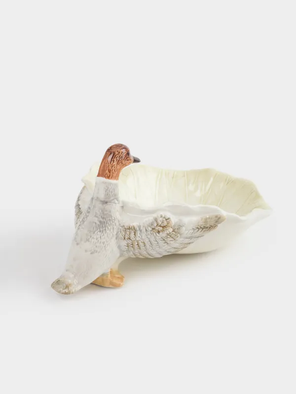 Deep dish, 20x14x18 cm, ceramic, white and gray, Duck and leaf, Duck, image-2