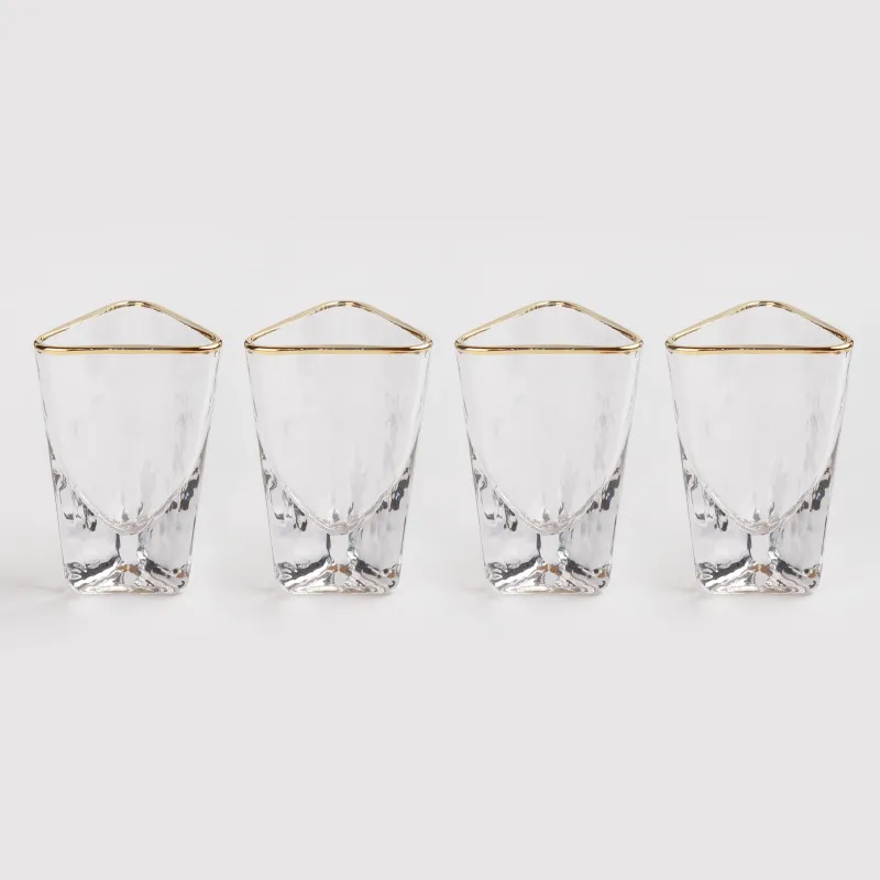 Drinking glass, 40 ml, 4 pcs, glass, golden edging, Triangle Gold, image-0