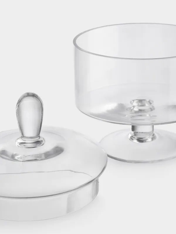 Candy bowl, 13x17 cm, 750 ml, on the leg, with lid, glass, Clear, image-3