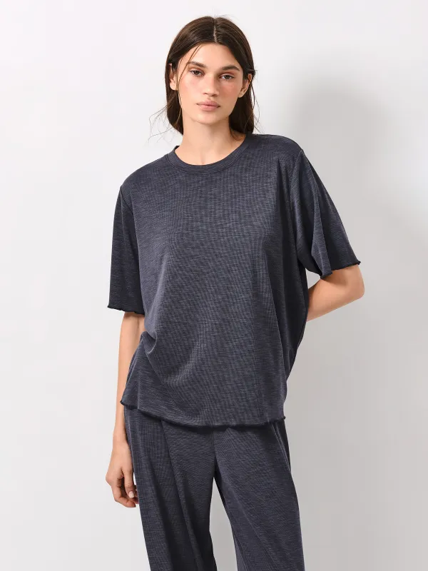 Women's T-shirt, size L, modal / polyester, dark grey, Savina, image-0