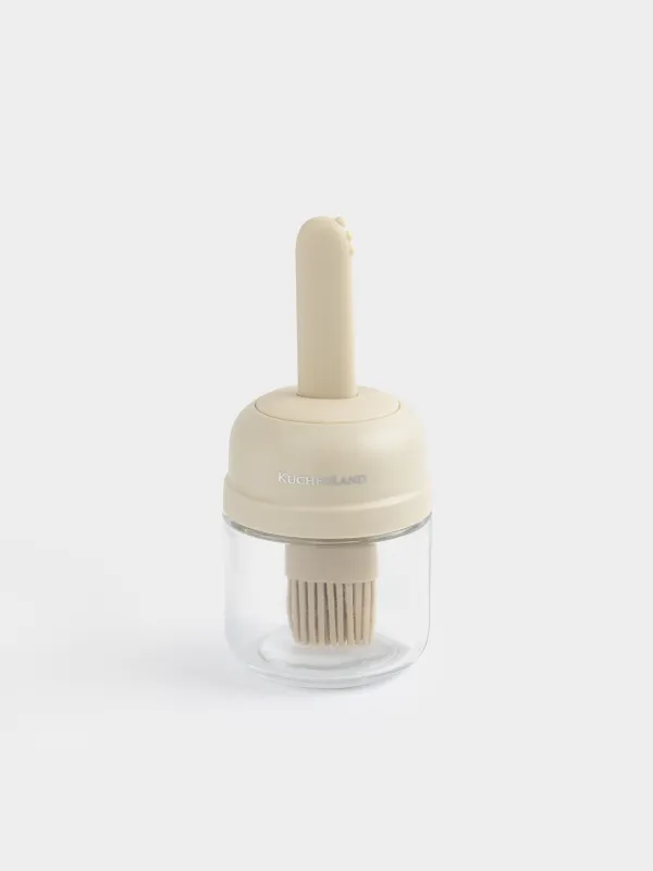 Oil container, 180 ml, with brush, glass / silicone, milky, Milk kitchen, image-0