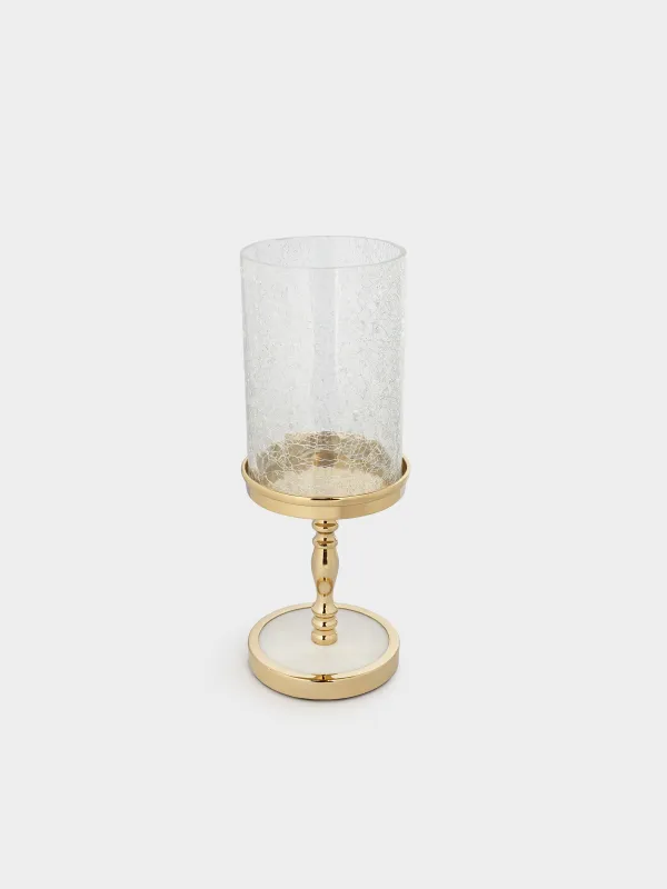 Candlestick, 30 cm, for one candle, on a leg, metal / glass, golden, Craquelure, Fantastic ice, image-0