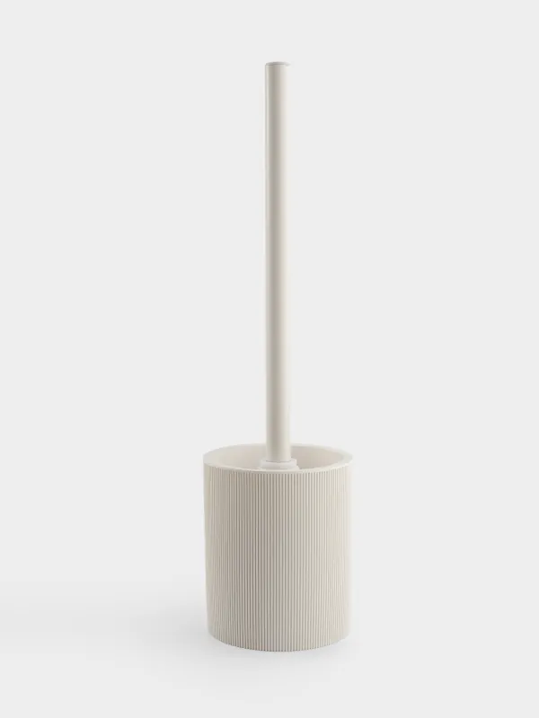 Toilet brush, 46 cm, with stand, plastic / polyresin, milky, White stripes, image-0