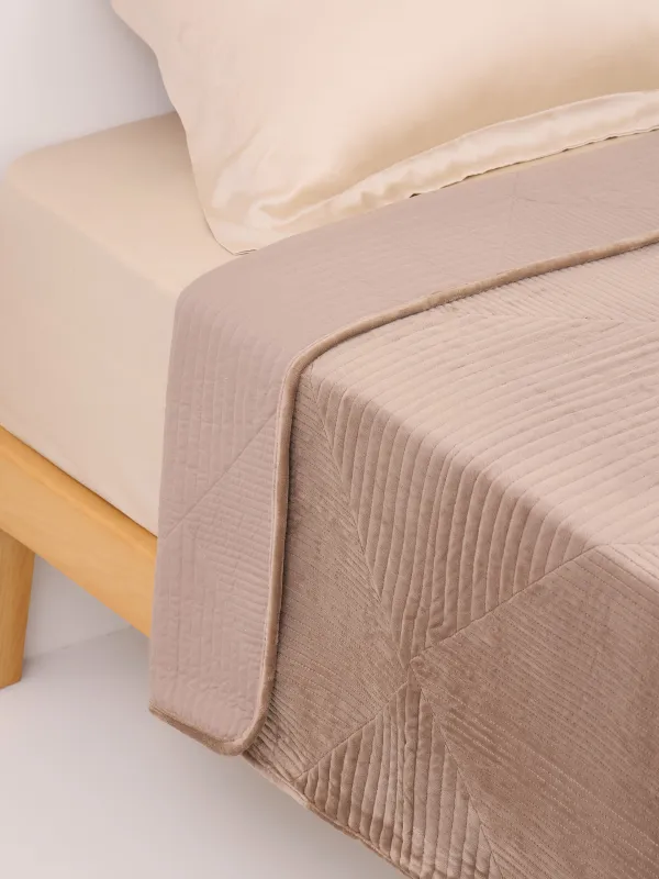 Bedspread, 220x240 cm, quilted, velvet/microfiber, brown, Rhombuses, Stitch velvet, image-1