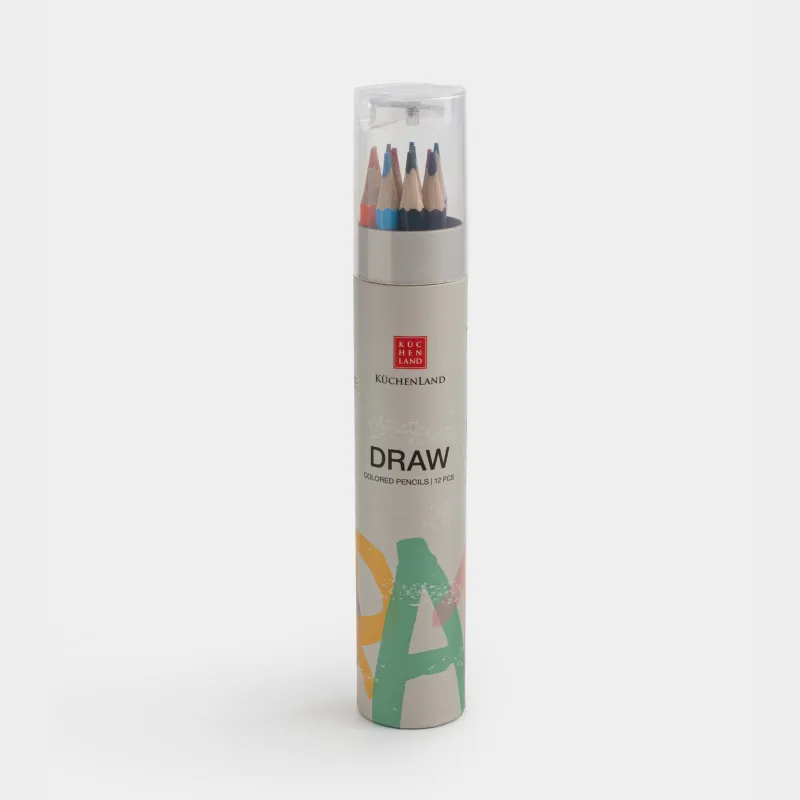 Set of pencils, 12 pcs, 17 cm, colored, in a tube with a sharpener, Draw
