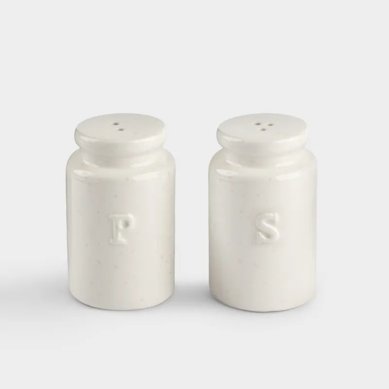 Salt and pepper set, 8 cm, ceramic, milky beige, speckled, Ceramo speckled