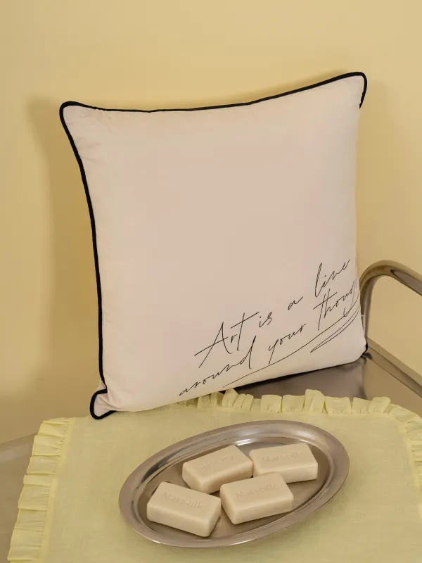 Decorative pillow, 45x45 cm, velvet, milky, Art is a line around your thoughts, Scroll, image-3