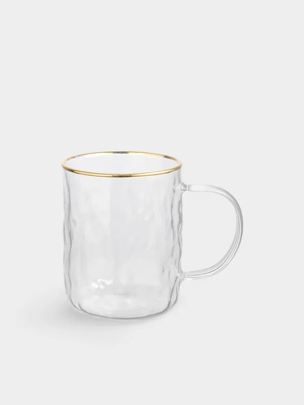 Mug, 400 ml, 2 pcs, glass, with golden edging, Ripply gold, image-1