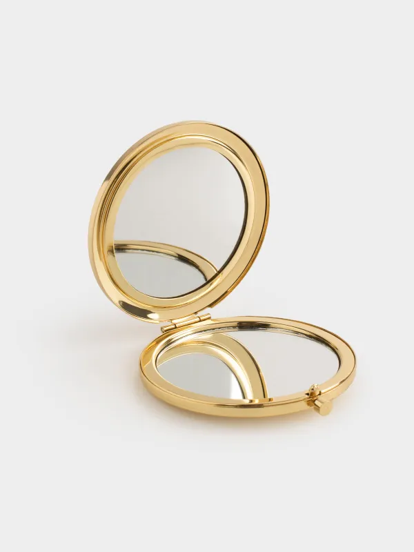 Pocket mirror, 7 cm, double-sided, steel, gold, Sequins, Actress, image-1