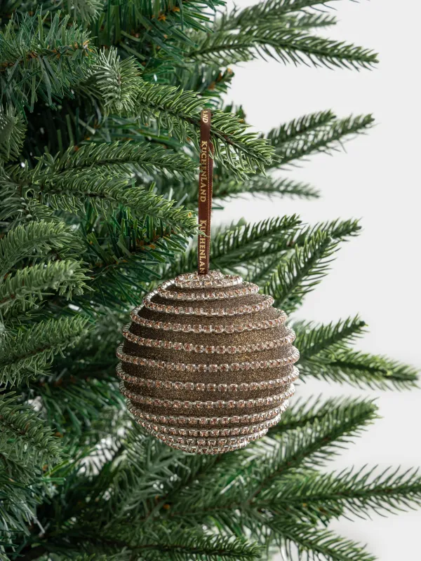 Christmas tree toy, 8 cm, plastic, bronze, Ball in rhinestones, Ball sparkle, image-2