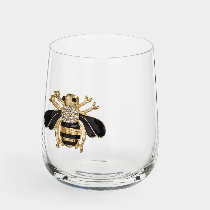 Drinking glass, 10 cm, 450 ml, glass / metal, Bumblebee, Lux elements, image-1