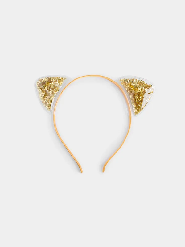 Carnival band, 16x20 cm, children's, polyester / PVC, Champagne, Glitter ears, Cat, image-0