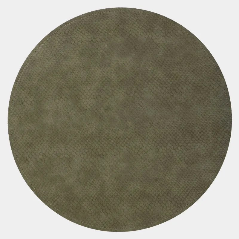 Placemat, 38 cm, double-sided, PVC, round, green/brown, Snake scales, Rock