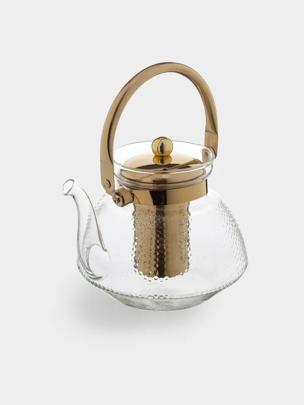 Teapot, 1,3 l, B/steel glass, golden, Classic gold, image-2