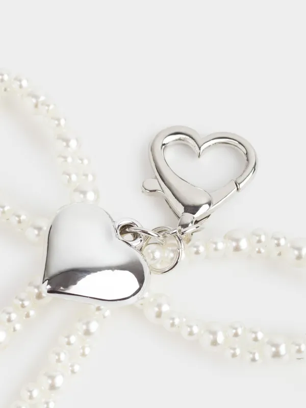 Keychain, 9 cm, acrylic / metal, Silver, Heart and beads, Pearl heart, image-3